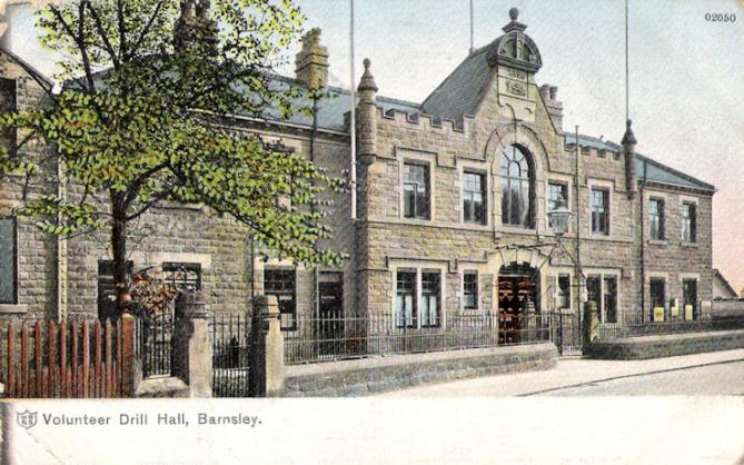 Postcard of Barnsley Drill Hall 1906 - Click to go to next postcard - Barry